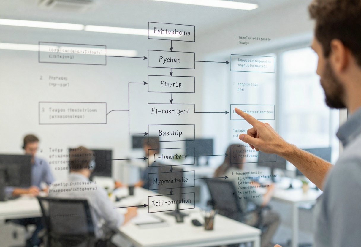 Complex algorithm visualization on glass board Complex algorithm visualization on glass board