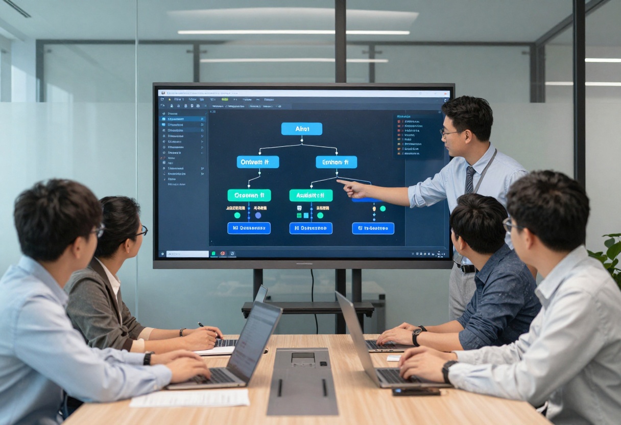 Professional team collaborating on enterprise software