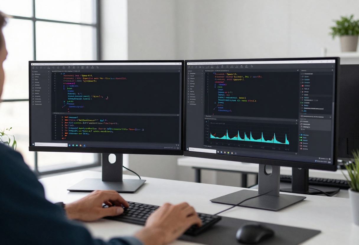 Professional developer comparing Claude Opus 4.5 and GPT-5.2 performance on dual monitors