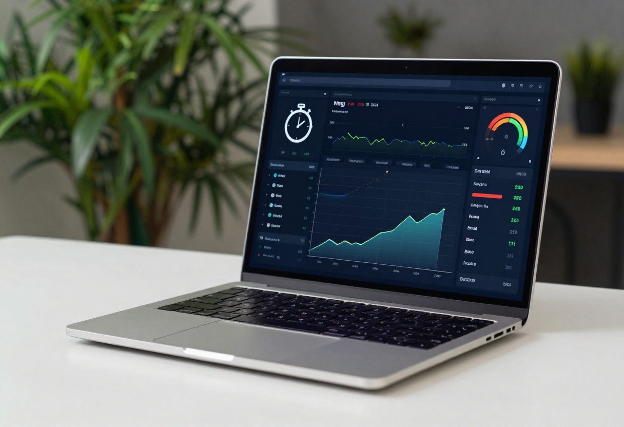 Laptop screen displaying performance metrics dashboard with real-time graphs
