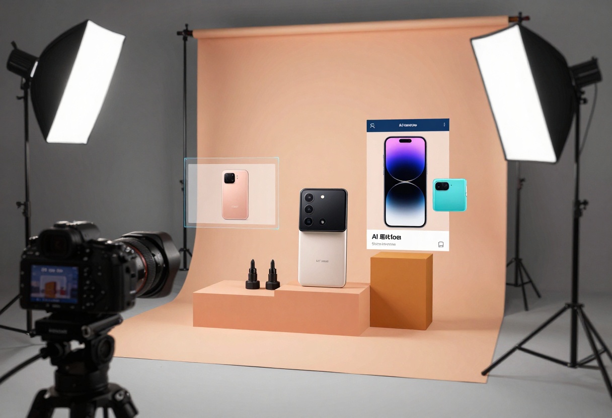 Product photography setup showing AI-enhanced marketing materials