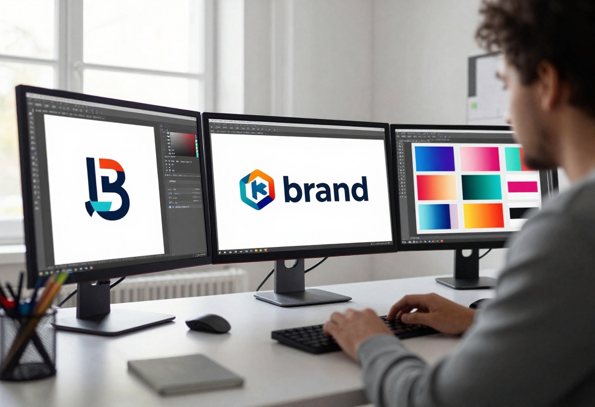 Brand designer creating visual content with AI tools
