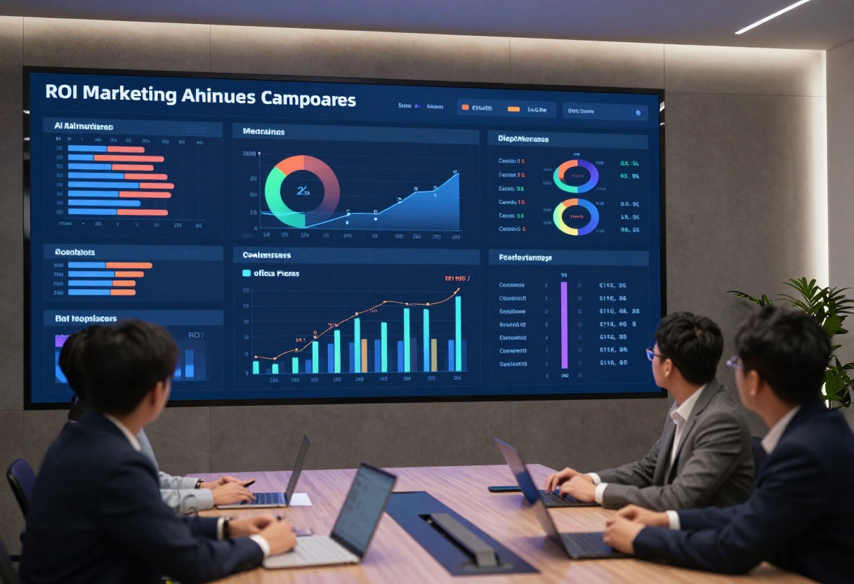 Marketing analytics dashboard showing ROI metrics from AI-generated campaigns