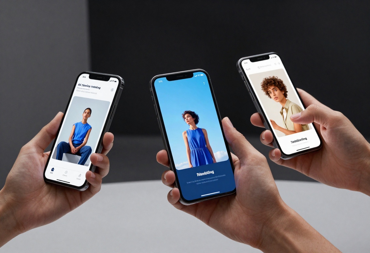 Mobile marketing campaign showing AI-generated ads on smartphone screens