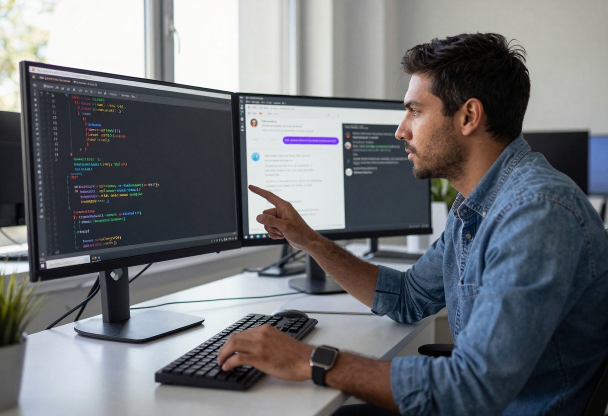 Developer collaborating with AI on complex code