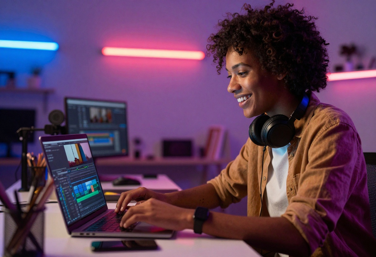 Content creator working on video project
