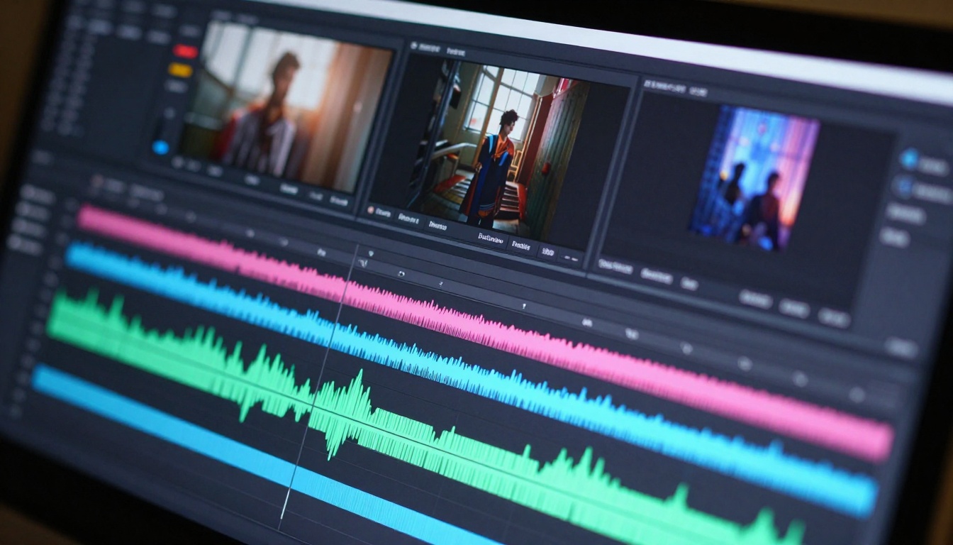 Video editing timeline with audio tracks