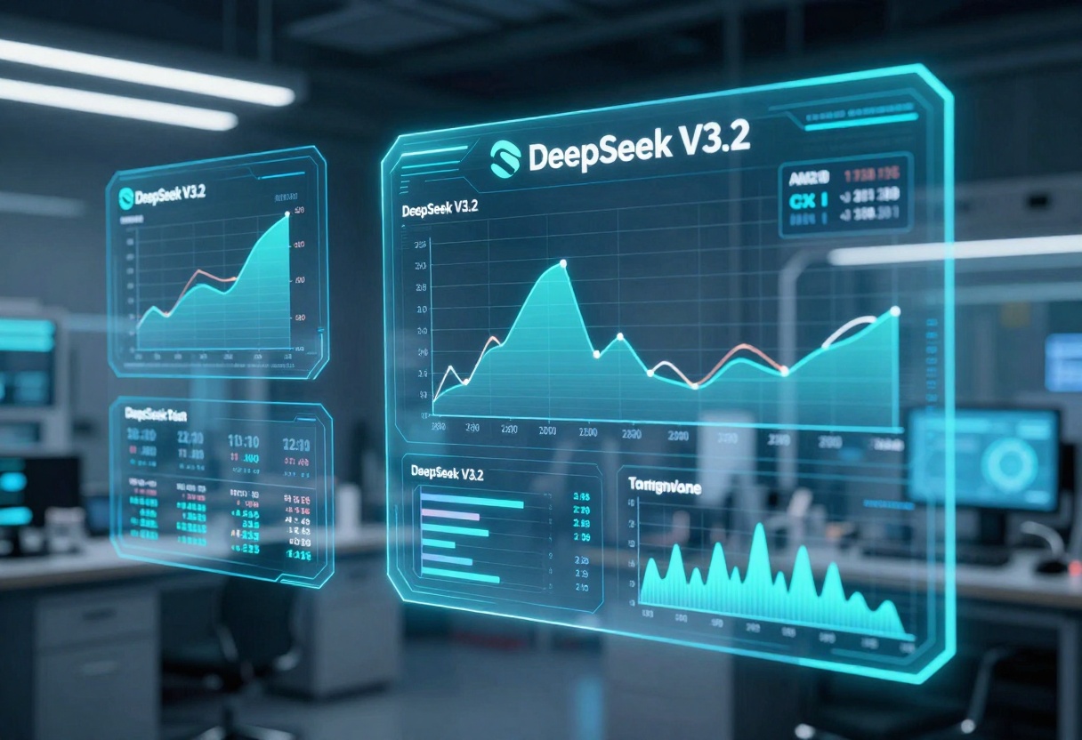 Holographic display showing comparative performance metrics