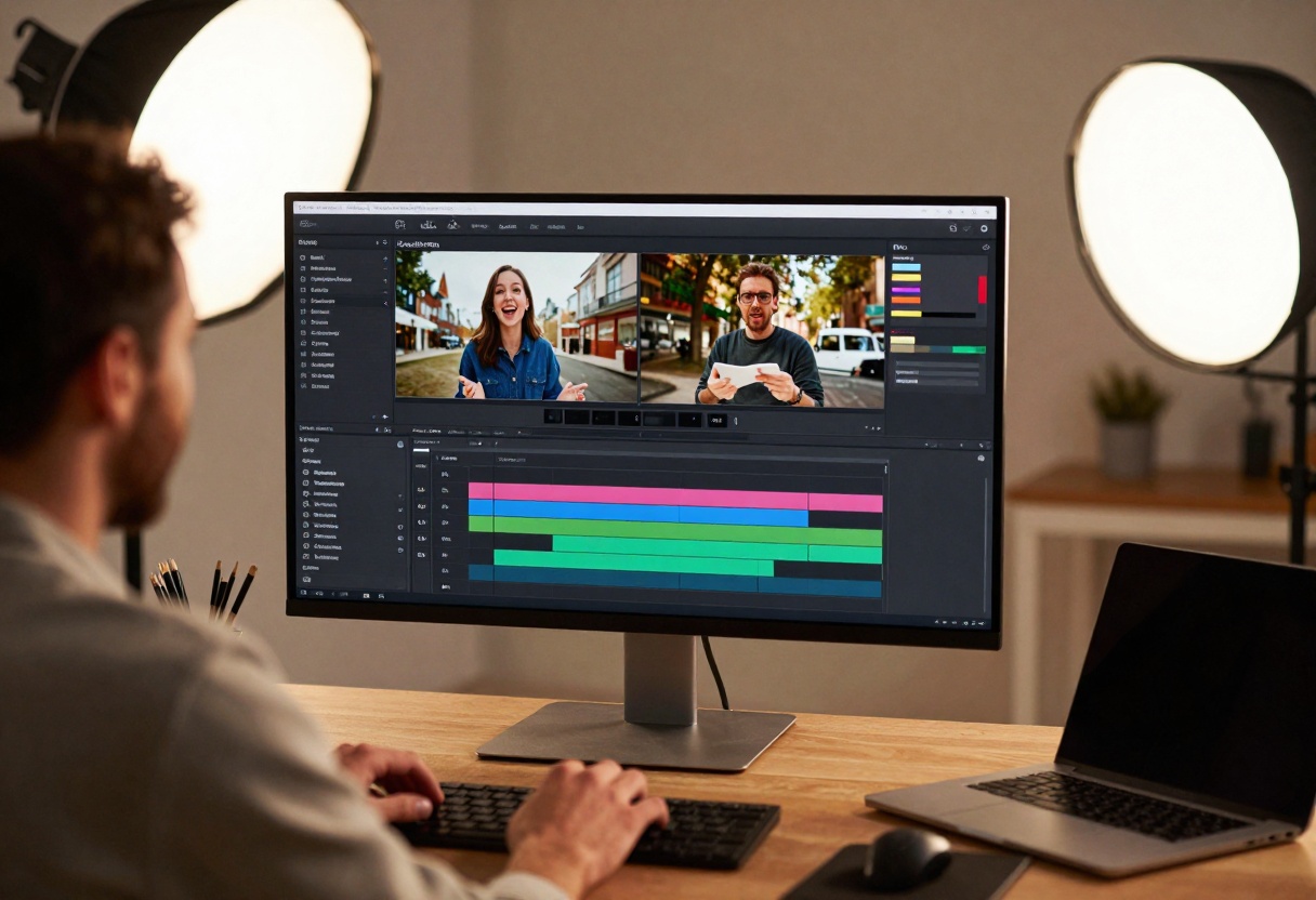 Professional reviewing AI-generated videos
