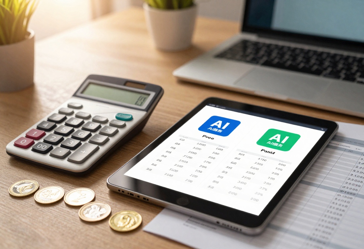 Calculator and pricing comparison charts showing cost analysis