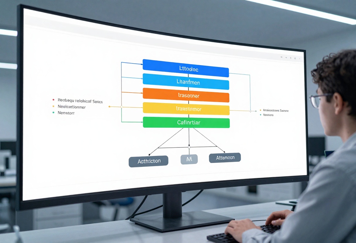 Technical architecture visualization on research lab screen