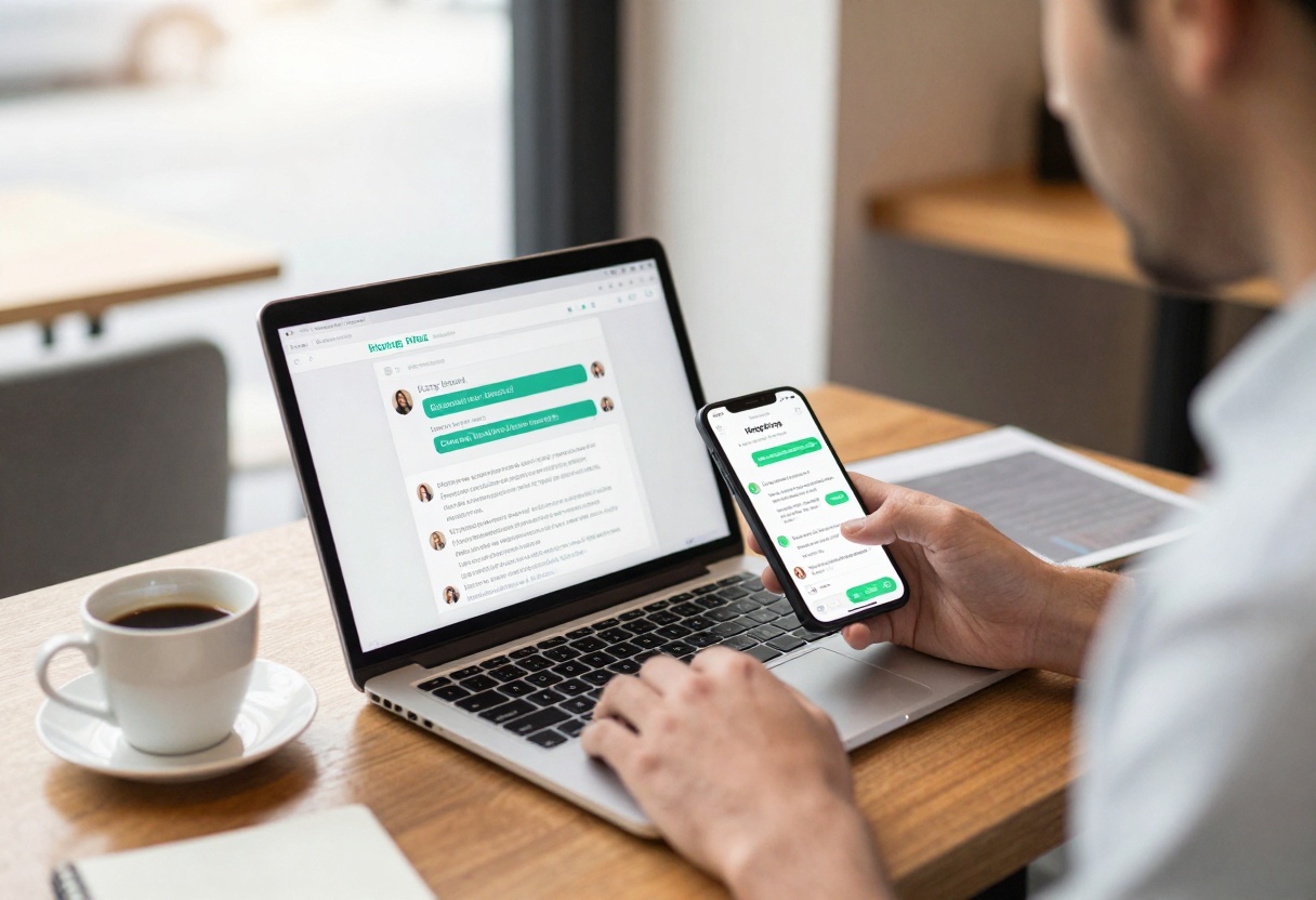 Content creator working on multiple devices simultaneously