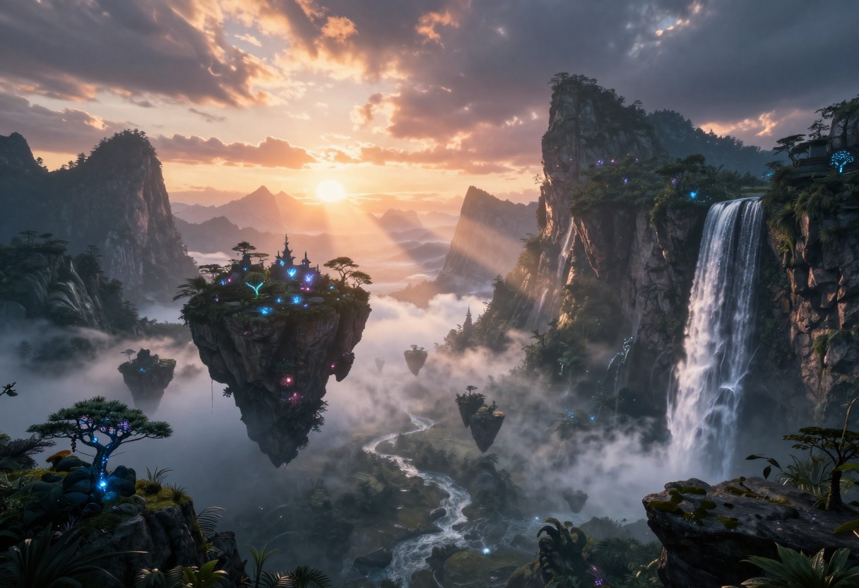 Epic fantasy landscape with dramatic lighting