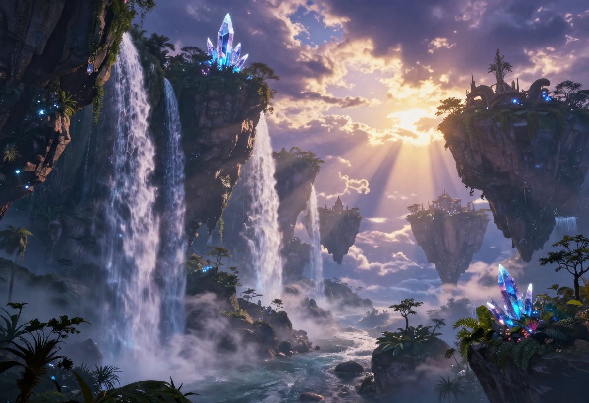 Fantasy landscape with floating islands