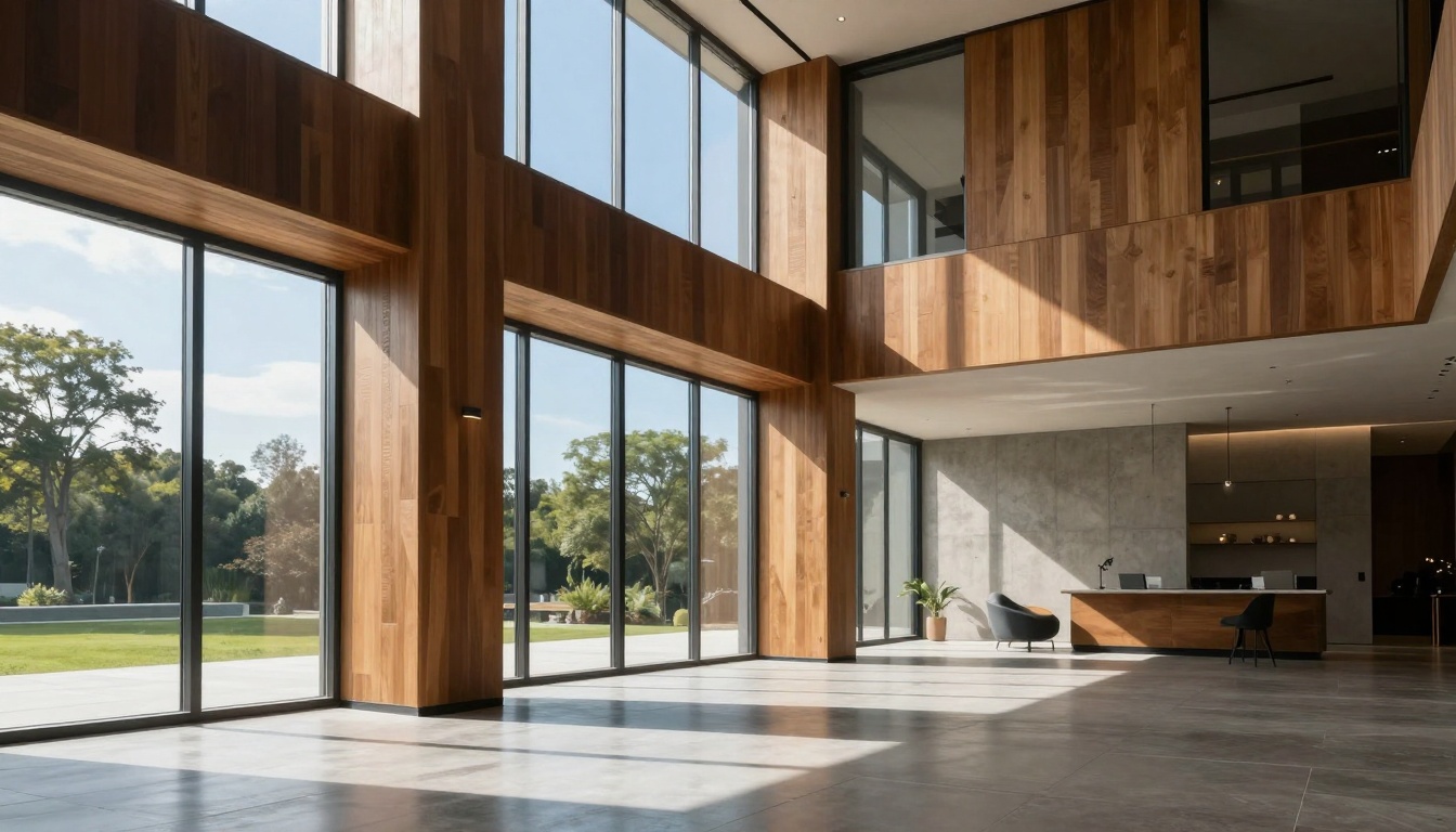 Photorealistic modern architecture with natural lighting and realistic reflections