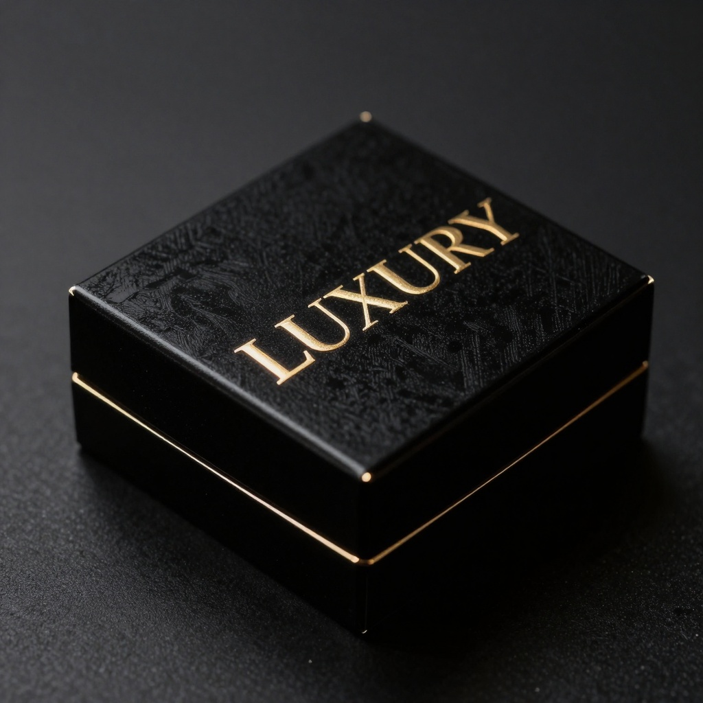 Premium luxury product packaging with embossed text