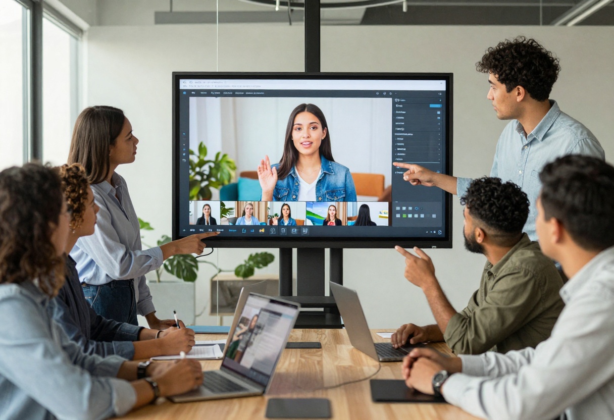 Marketing team reviewing AI-generated video