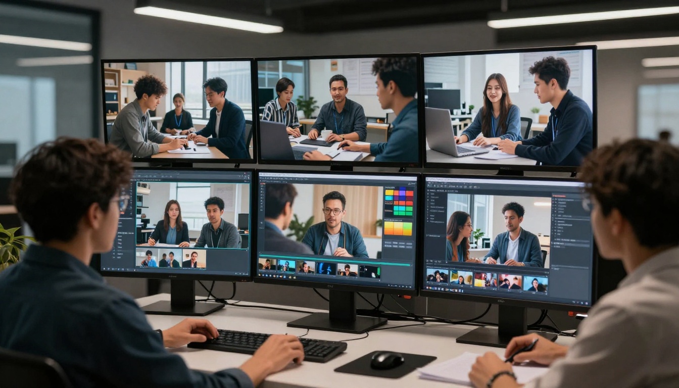 Marketing team creating video content
