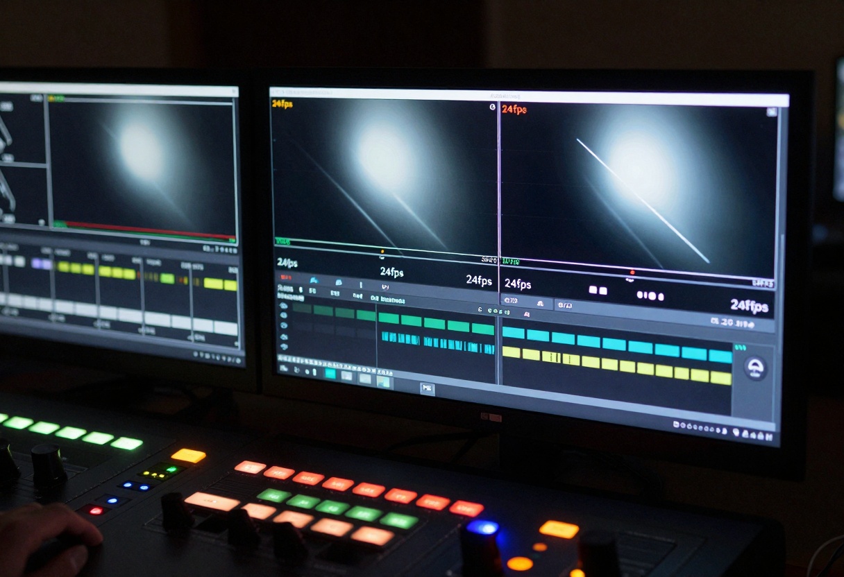 Technical visualization of video frame rate settings showing 24fps smooth motion