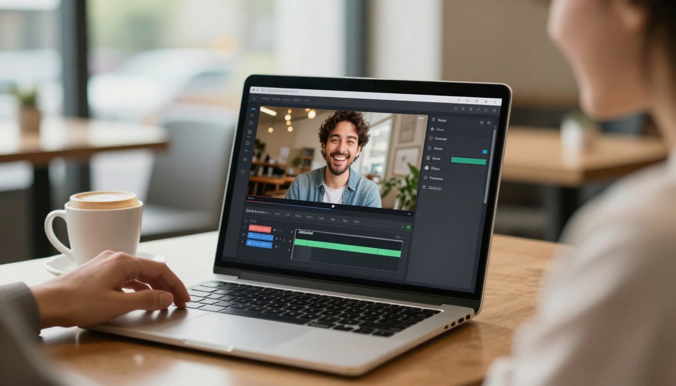 Content creator editing video on laptop showing Sora interface
