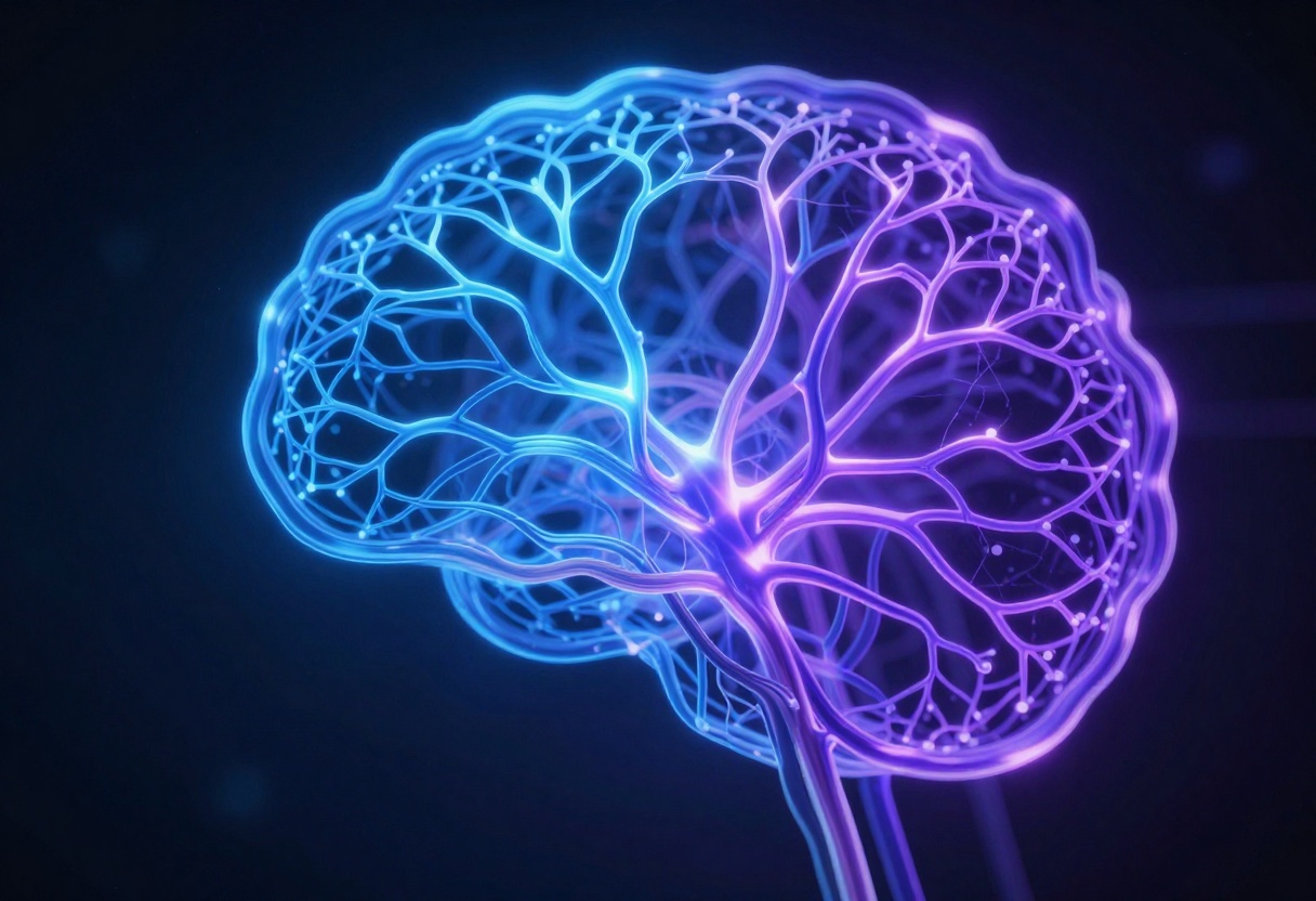 Visualization of AI reasoning process with neural pathways