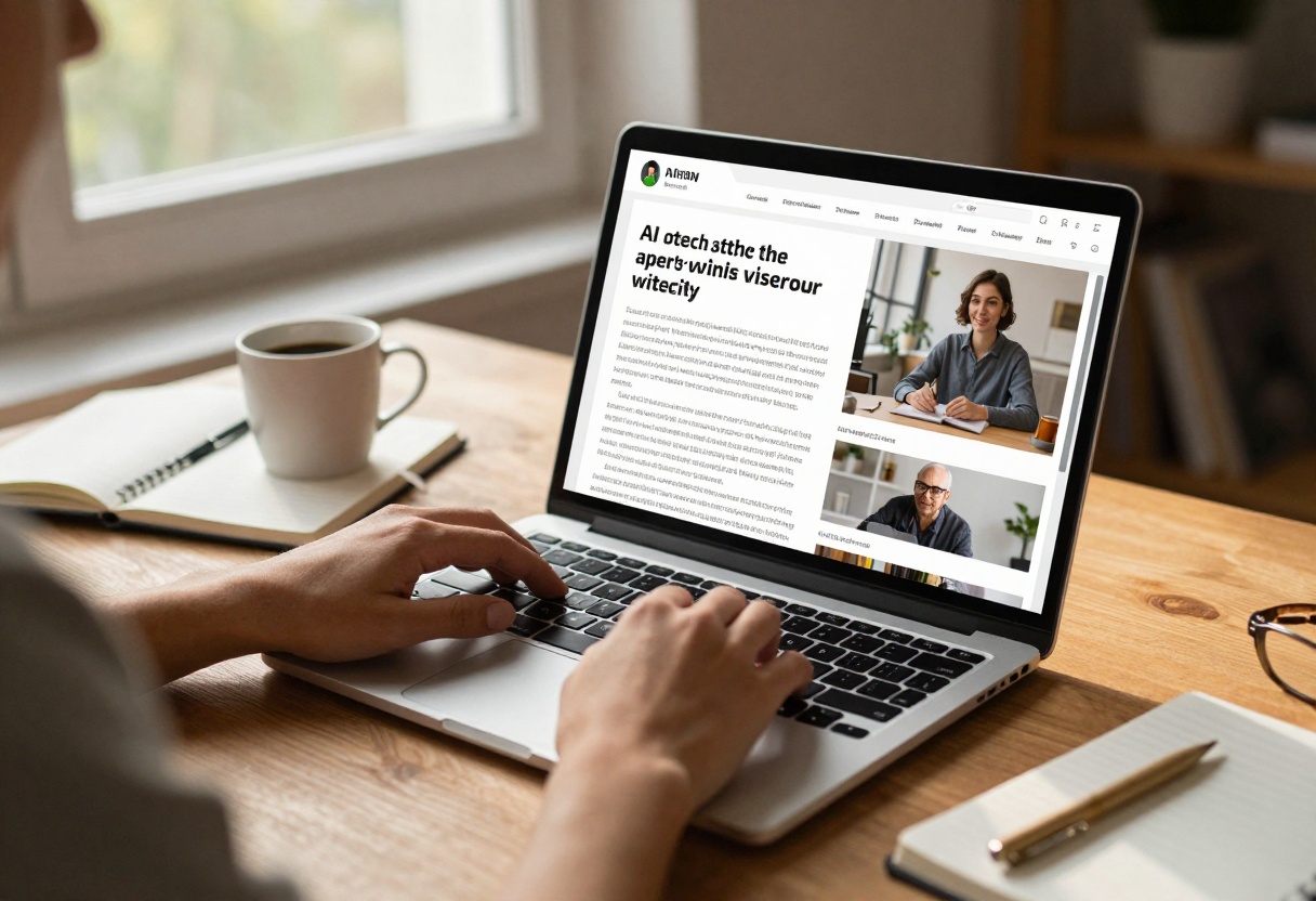 Creative professional workspace with AI-generated content