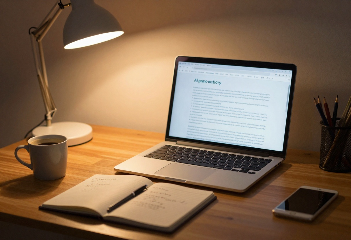 Creative workspace with AI-generated story content