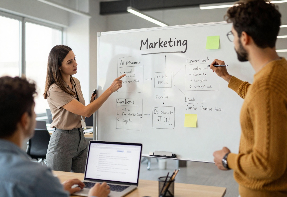 Marketing professional with AI-generated campaign ideas