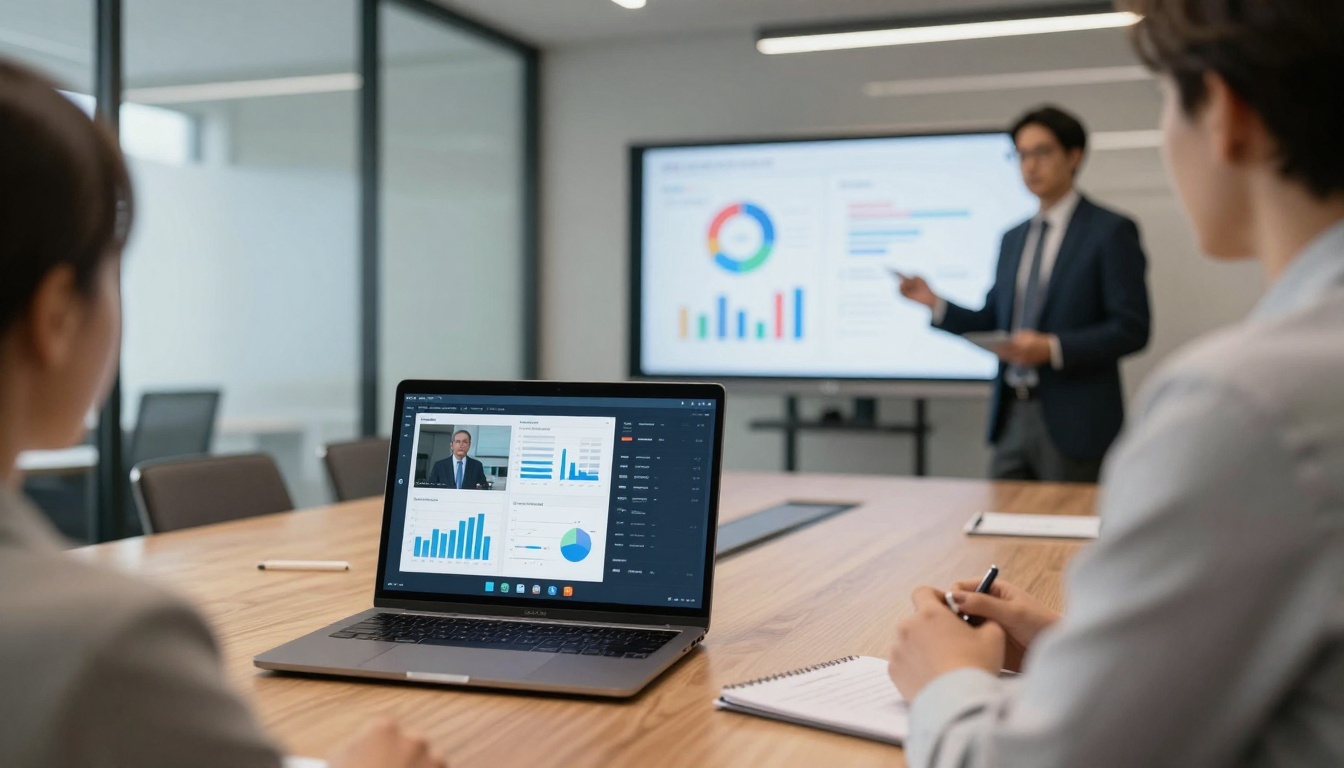 Business presentation with animated data visualizations