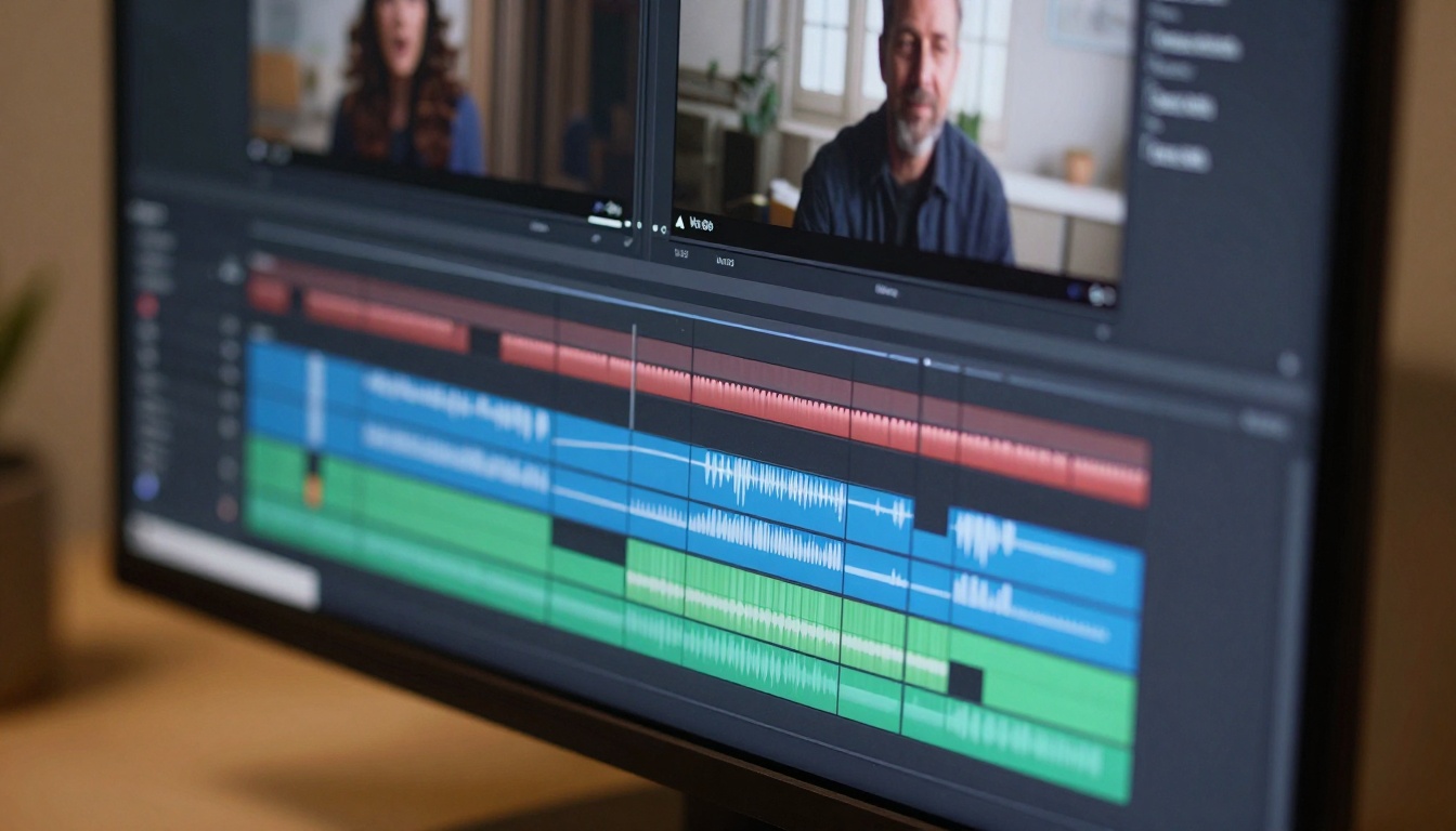 Professional video editing timeline with multiple tracks