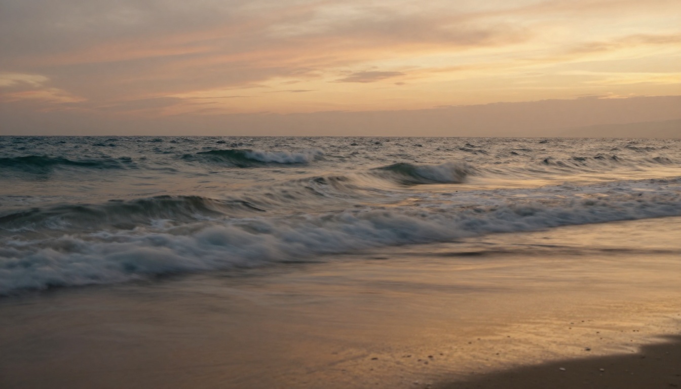 Coastal sunset scene with smooth panning camera movement