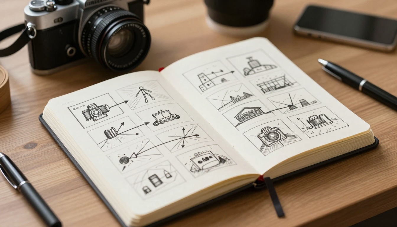 Filmmaker's storyboard sketches showing camera movements