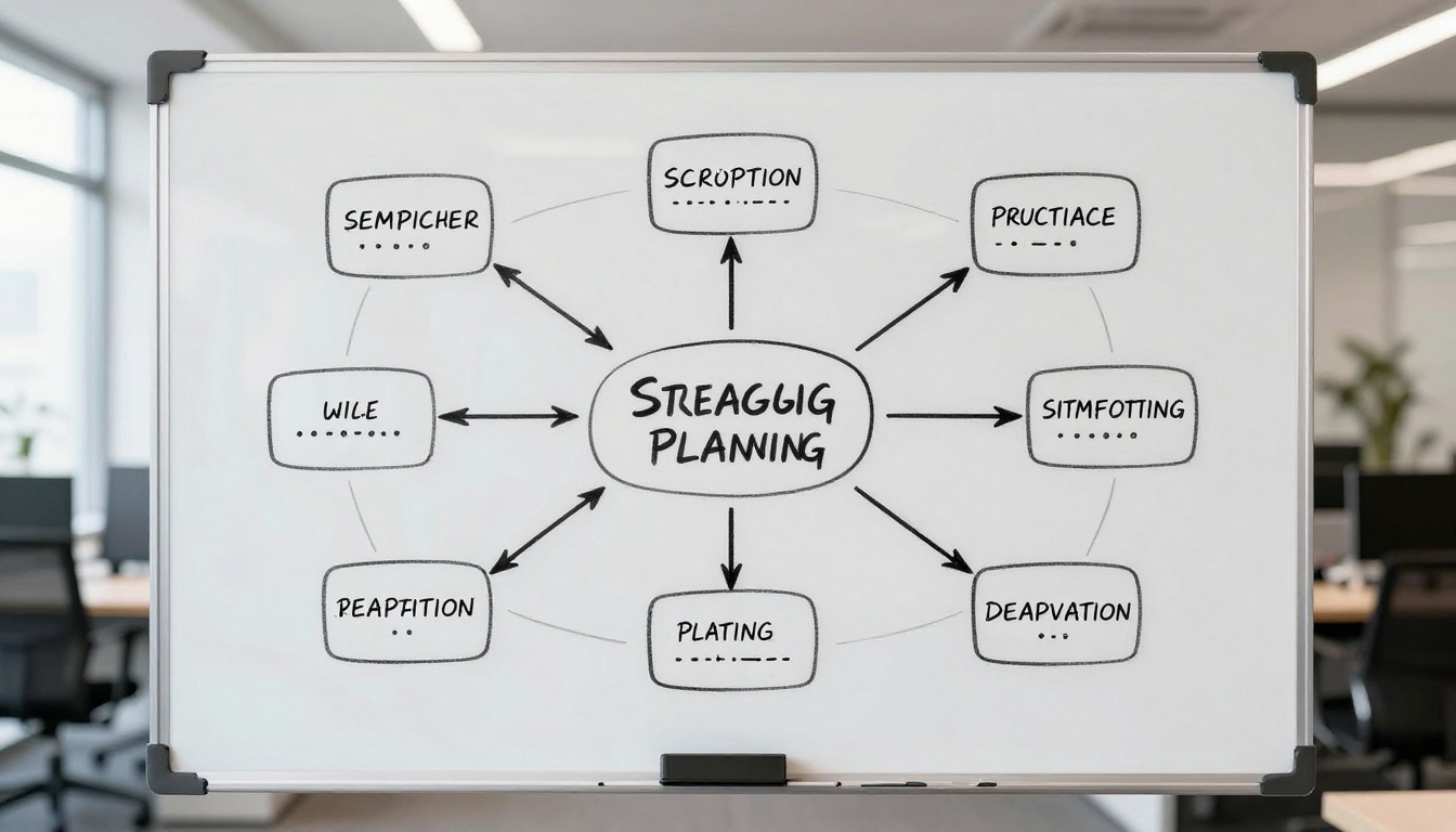 Strategic planning whiteboard with technology roadmap