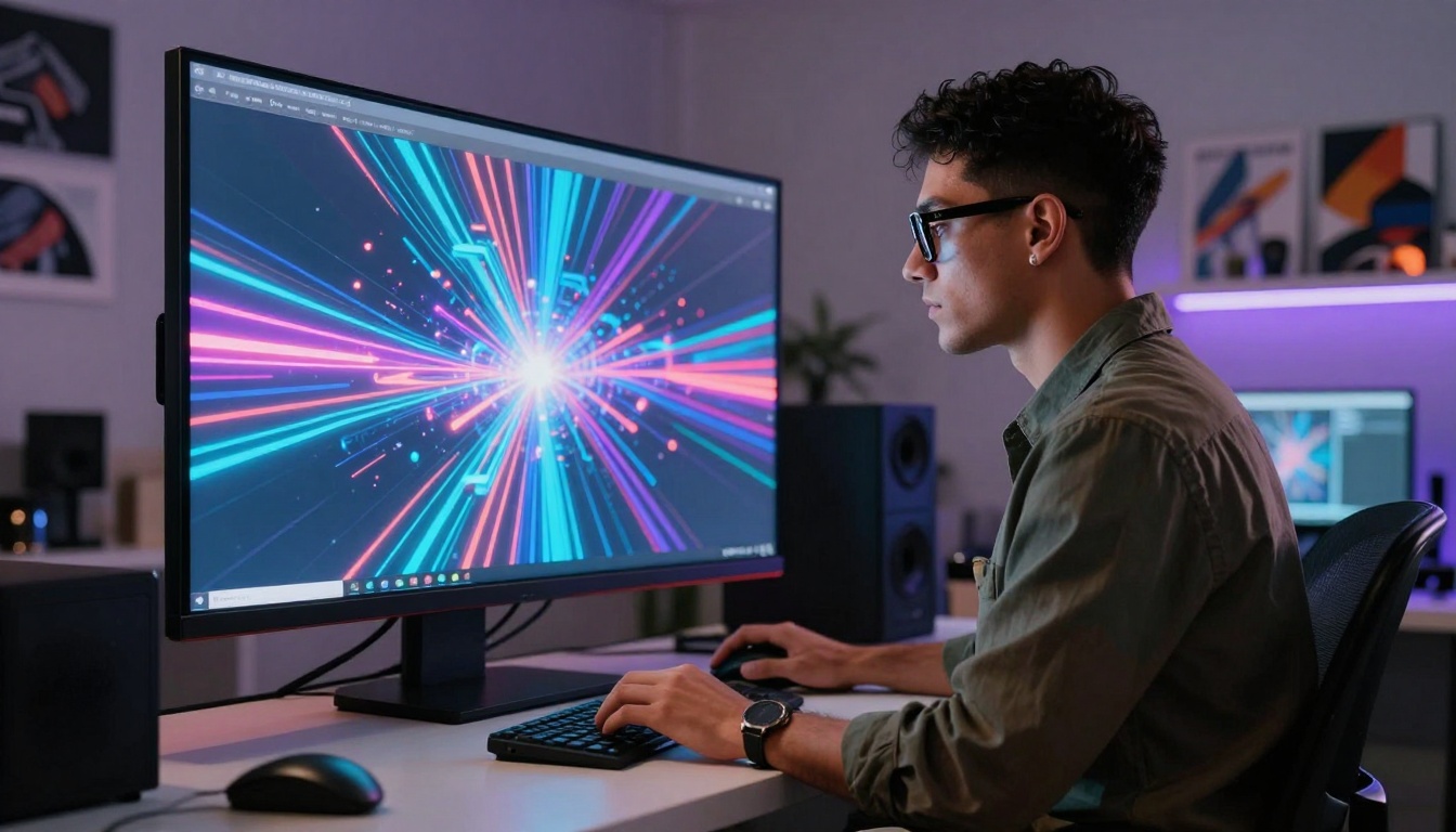 Modern digital artist creating AI artwork