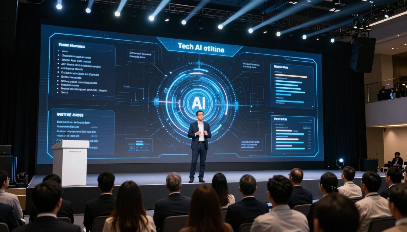 Tech entrepreneur presenting AI concepts