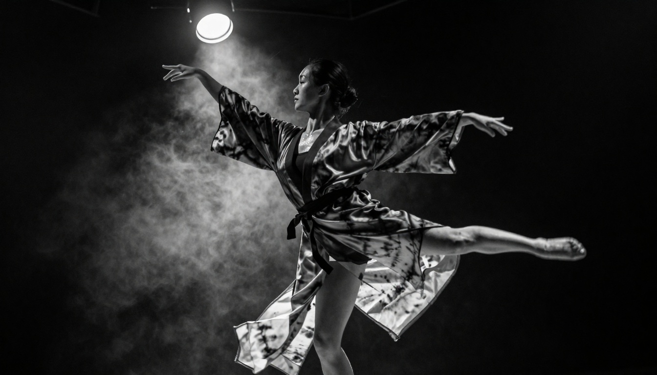 Dancer in motion with silk kimono Dancer in motion with silk kimono