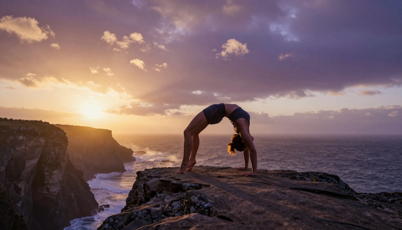 Yoga practitioner at cliff edge