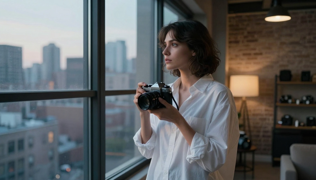 Environmental portrait in loft apartment