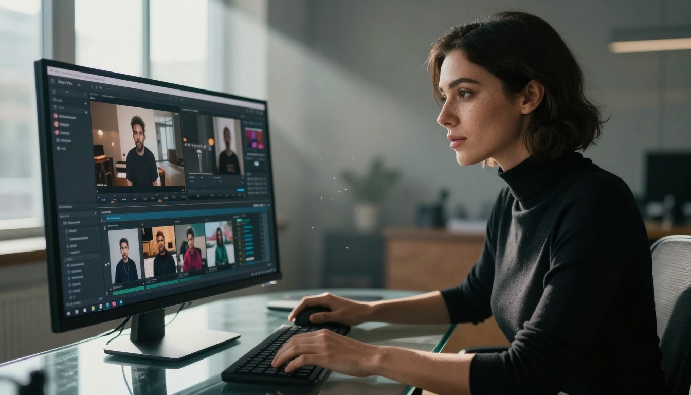 Professional content creator working on viral social media reels in modern studio