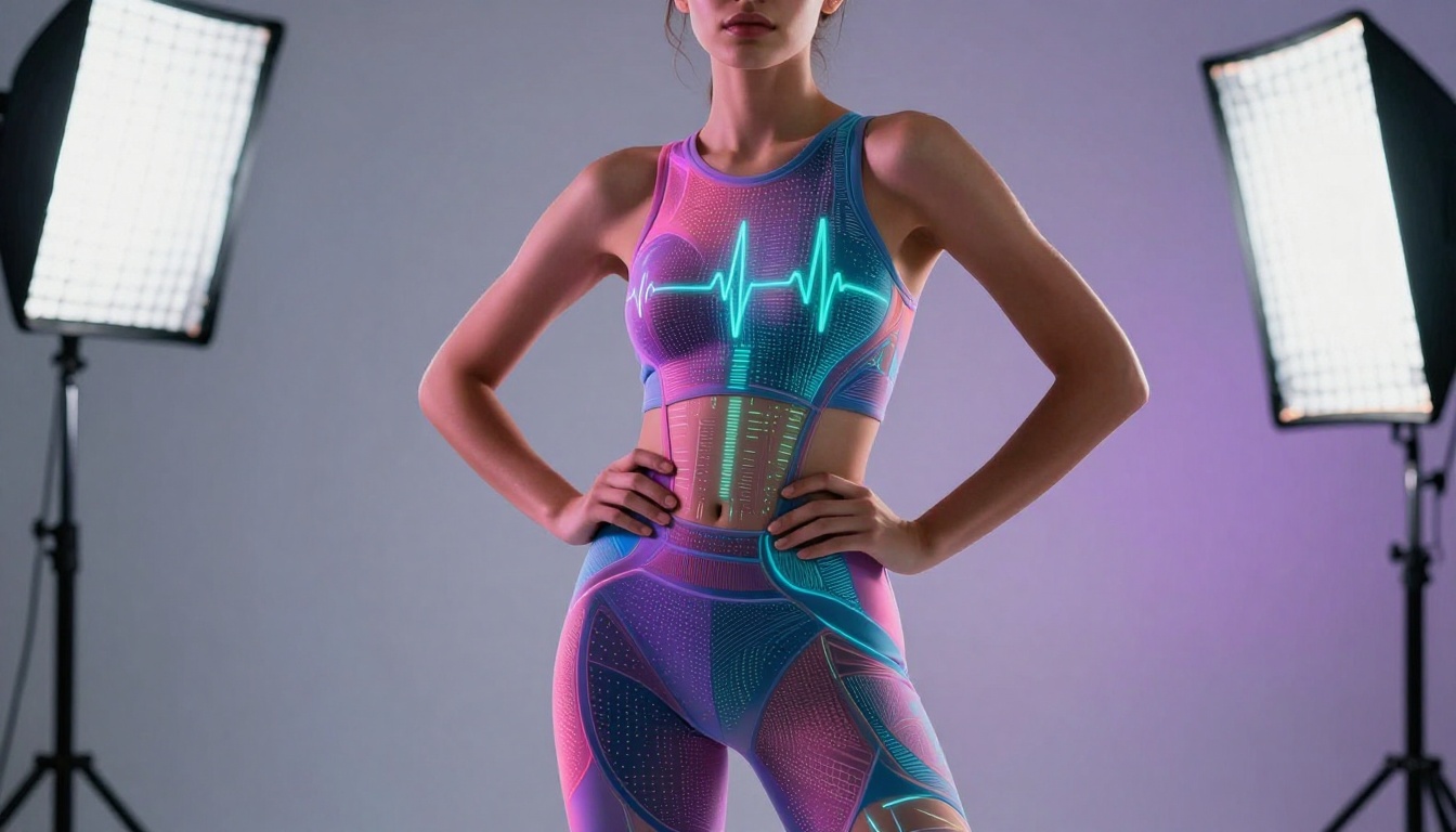 Fashion model with AI-responsive clothing Fashion model with AI-responsive clothing