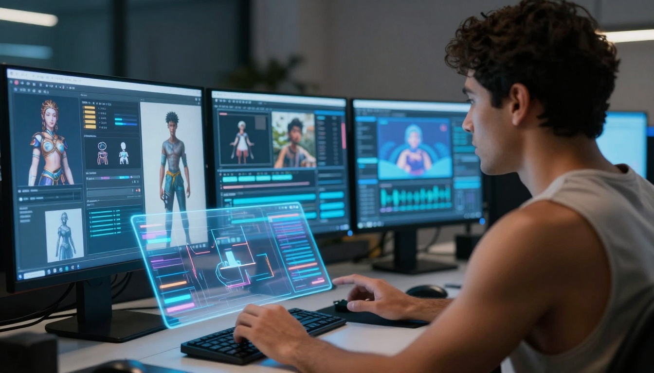 Content creator at futuristic workstation