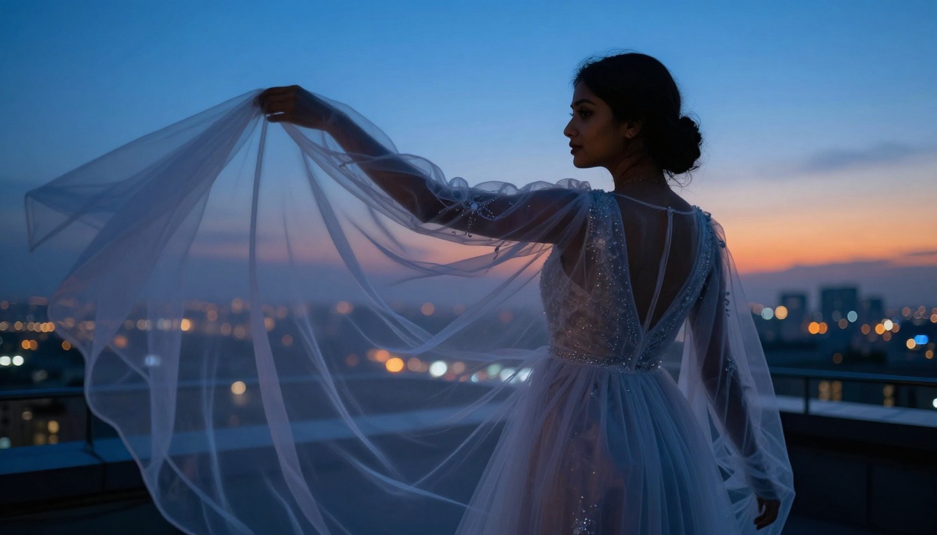 Twilight rooftop scene