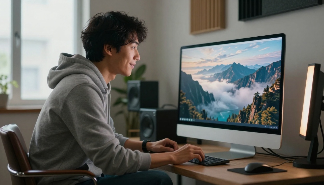 Medium shot of person reviewing AI-generated footage