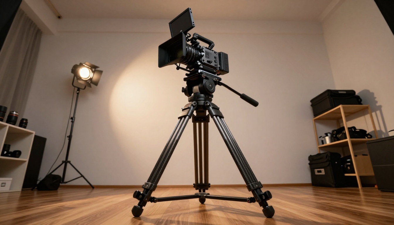 Low-angle shot of camera equipment setup