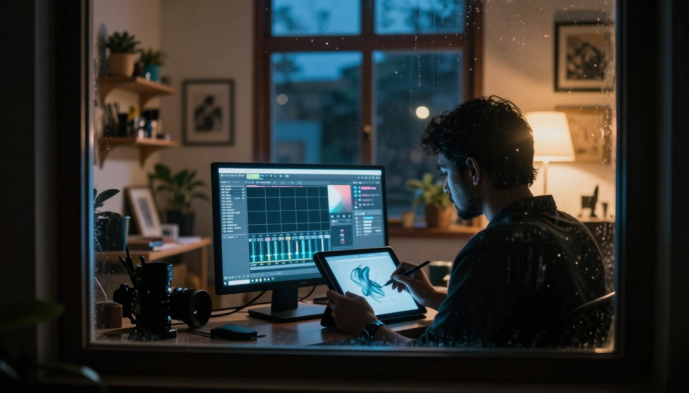 Night Studio Through Window