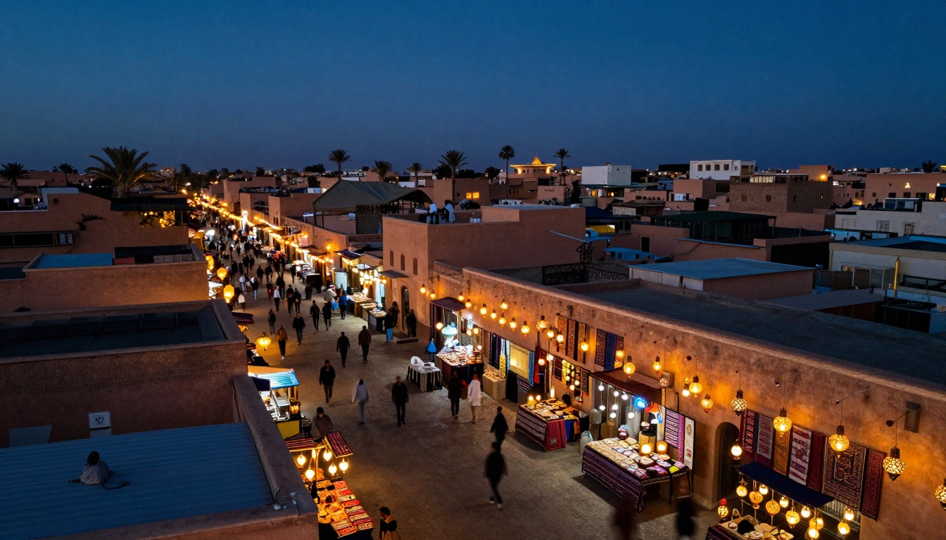 Aerial drone shot of Marrakech market