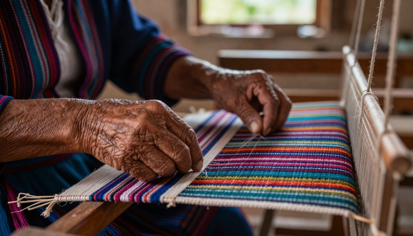 Artisan hands weaving textile