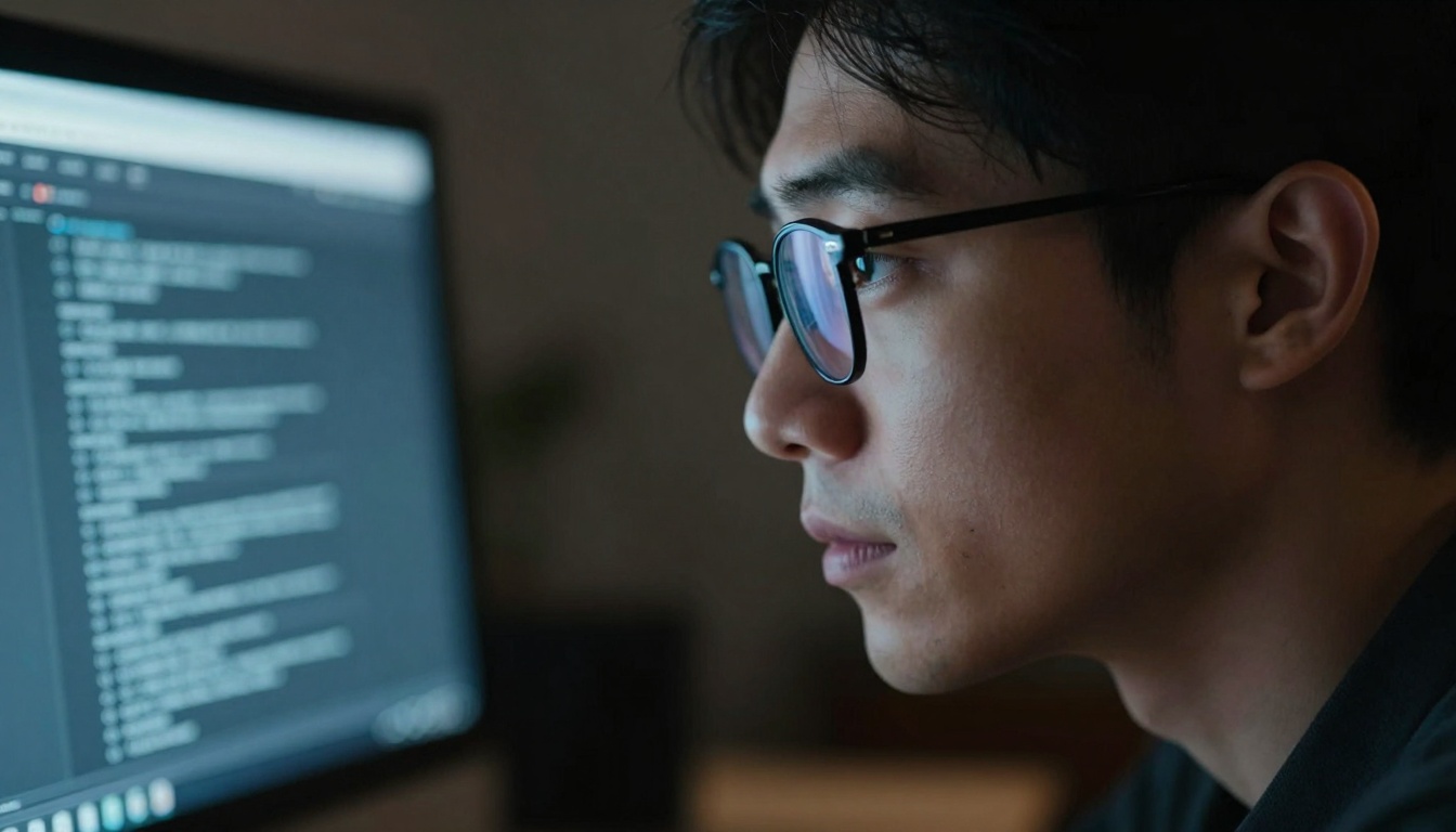 Close-up profile shot of a creative professional in deep concentration