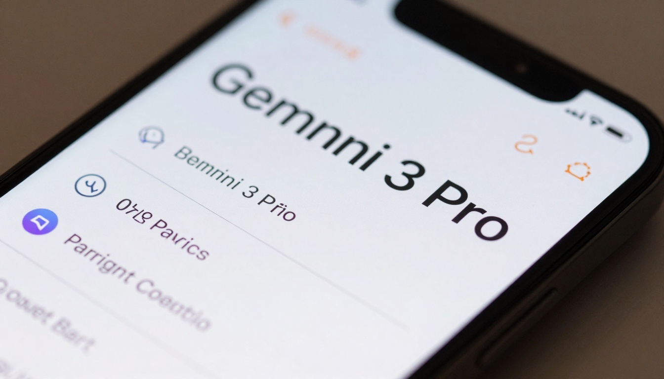 Extreme close-up of a smartphone screen showing a well-structured Gemini 3 Pro prompt interface