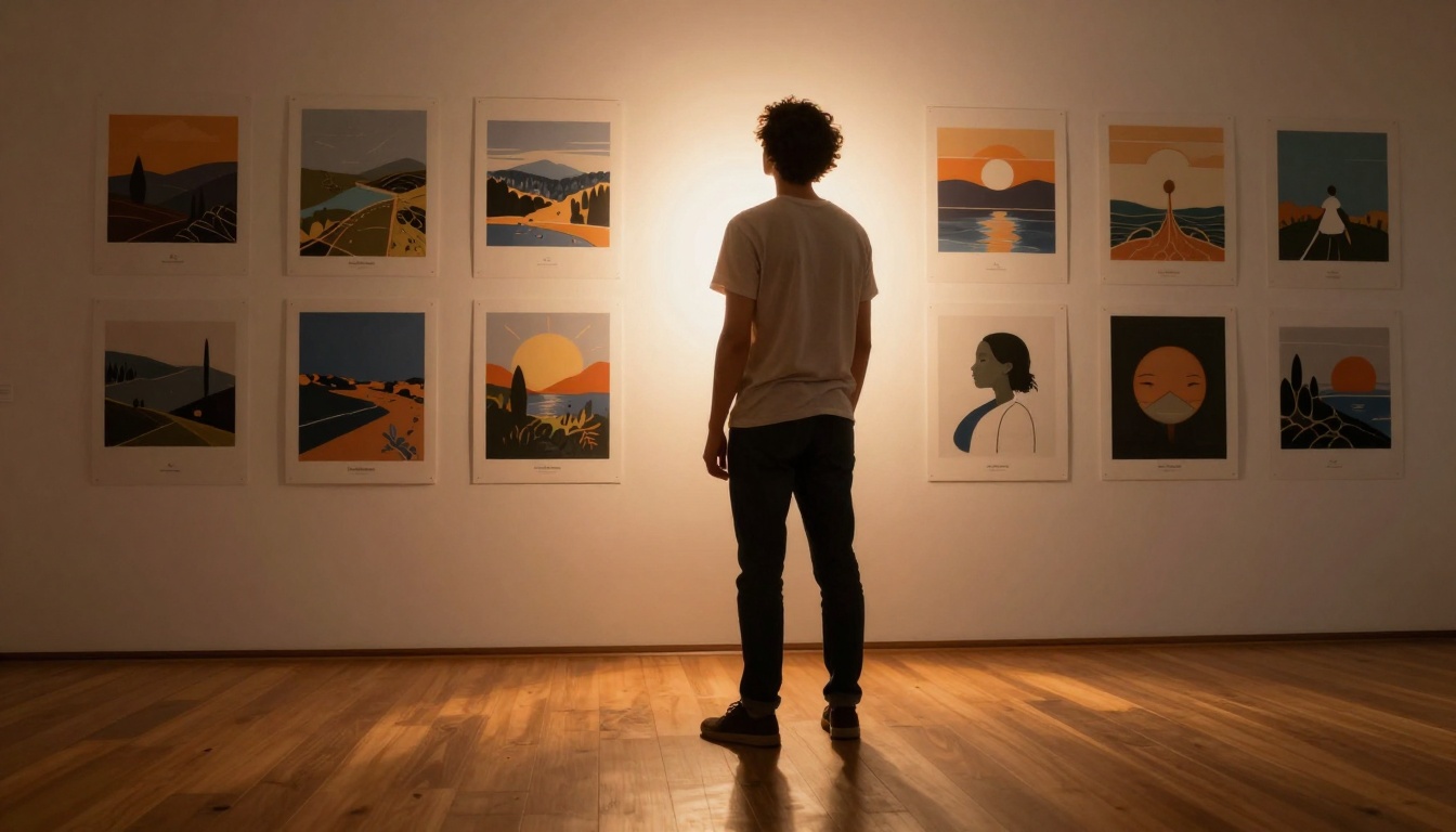 Artist examining physical prints
